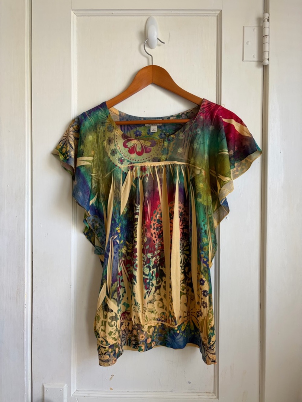 ONE WORLD Multicolor Floral Cap Sleeve Blouse 90’s Inspired Boho Hippie